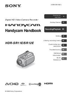 Sony HDR SR 12 manual. Camera Instructions.